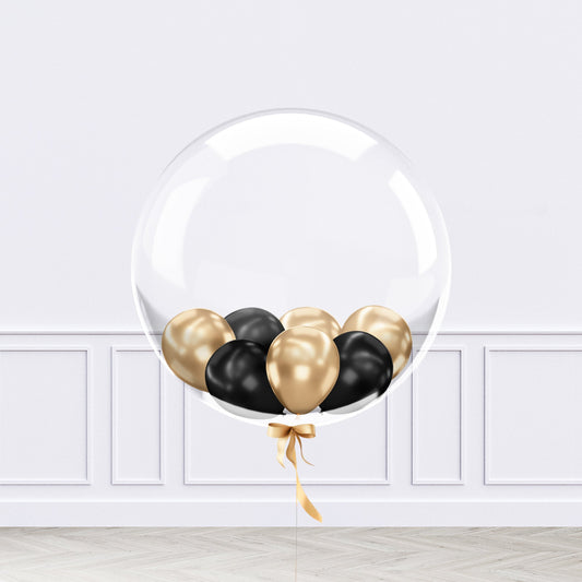 Personalised Black and Gold Mini Filled Bubble Balloon - Confetti Party Store Balloons Limassol