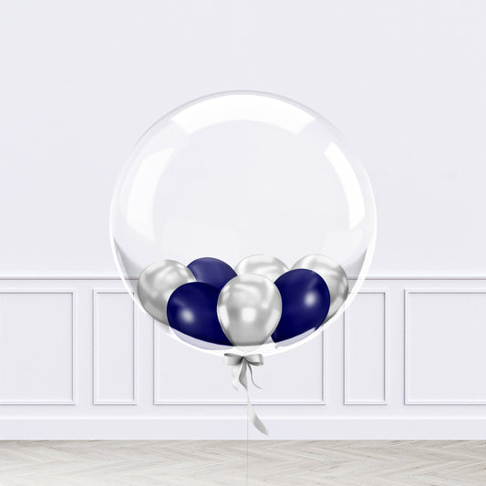 Personalised Blue and Silver Mini Filled Bubble Balloon - Confetti Party Store Balloons Limassol