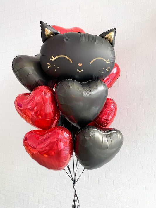 🖤 Black Cat & Red Hearts Balloon Set - Confetti Party Store Balloons Limassol