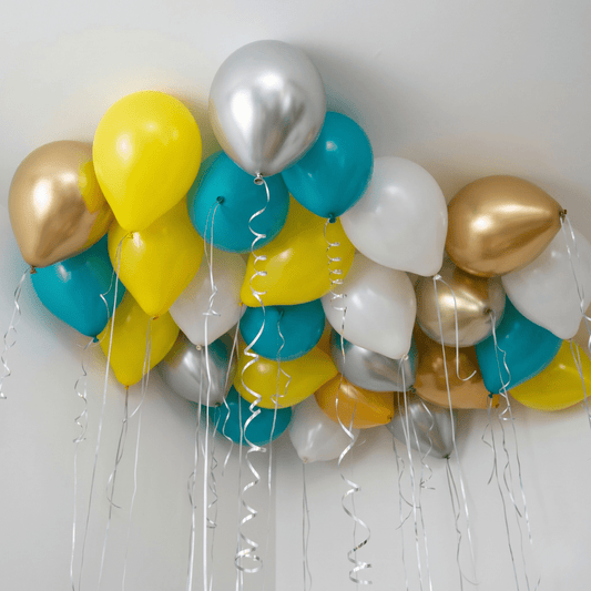 Silver, Turquoise, Lemon, Gold & White Ceiling Balloons - Confetti Party Store Balloons Limassol