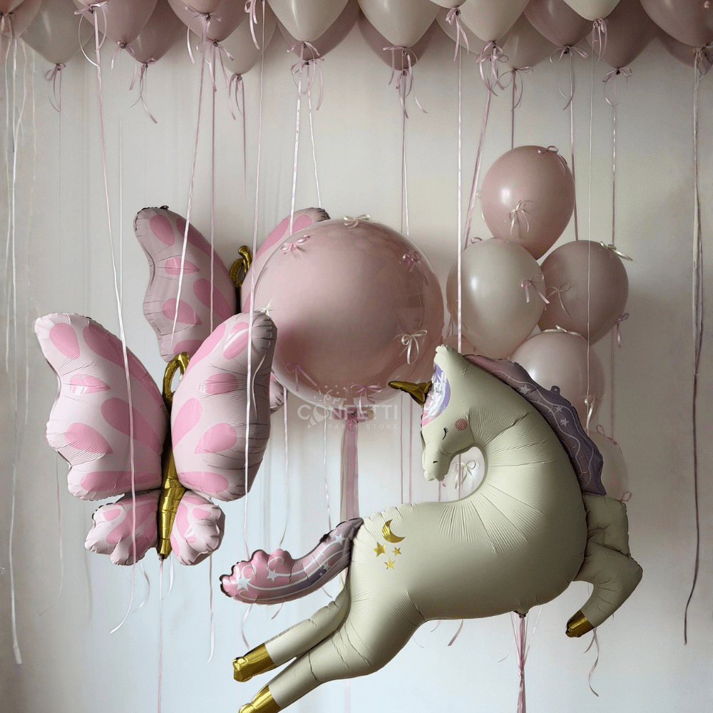 Unicorn Balloon Set with Personalised Bubble and Ceiling Balloons - Confetti Party Store Balloons Limassol