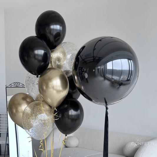 Black and Gold Luxe Personalised Balloon Set - Confetti Party Store Balloons Limassol