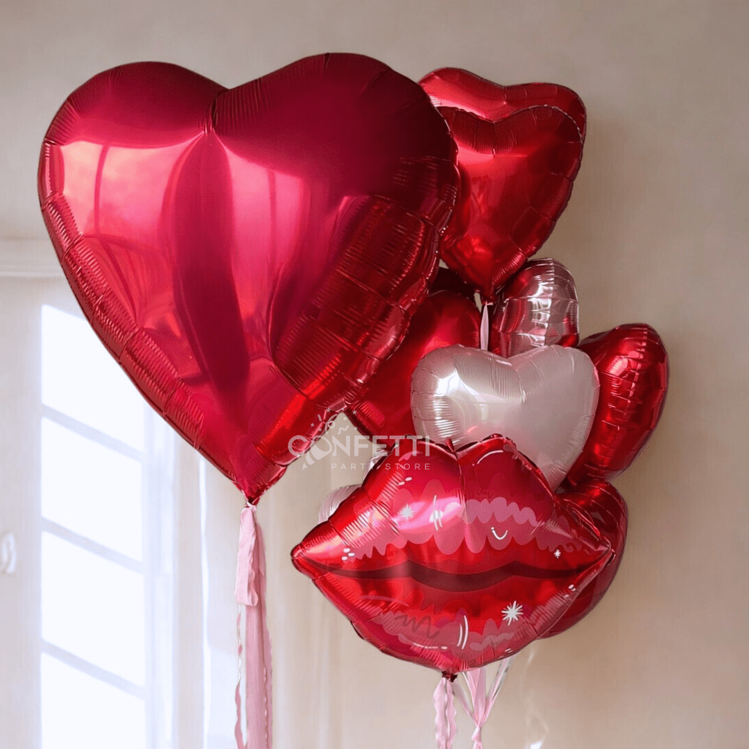 Valentine’s Kiss Heart Balloons Set 4 - Confetti Party Store Balloons Limassol