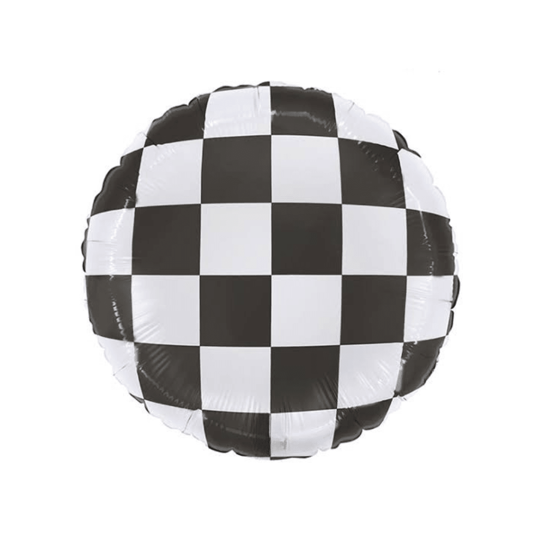 Black and White Checkered Foil Balloon 45 cm - Confetti Party Store Balloons Limassol