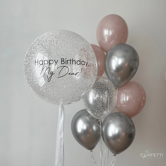 Elegant Birthday Balloon Set – Silver & Blush - Confetti Party Store Balloons Limassol