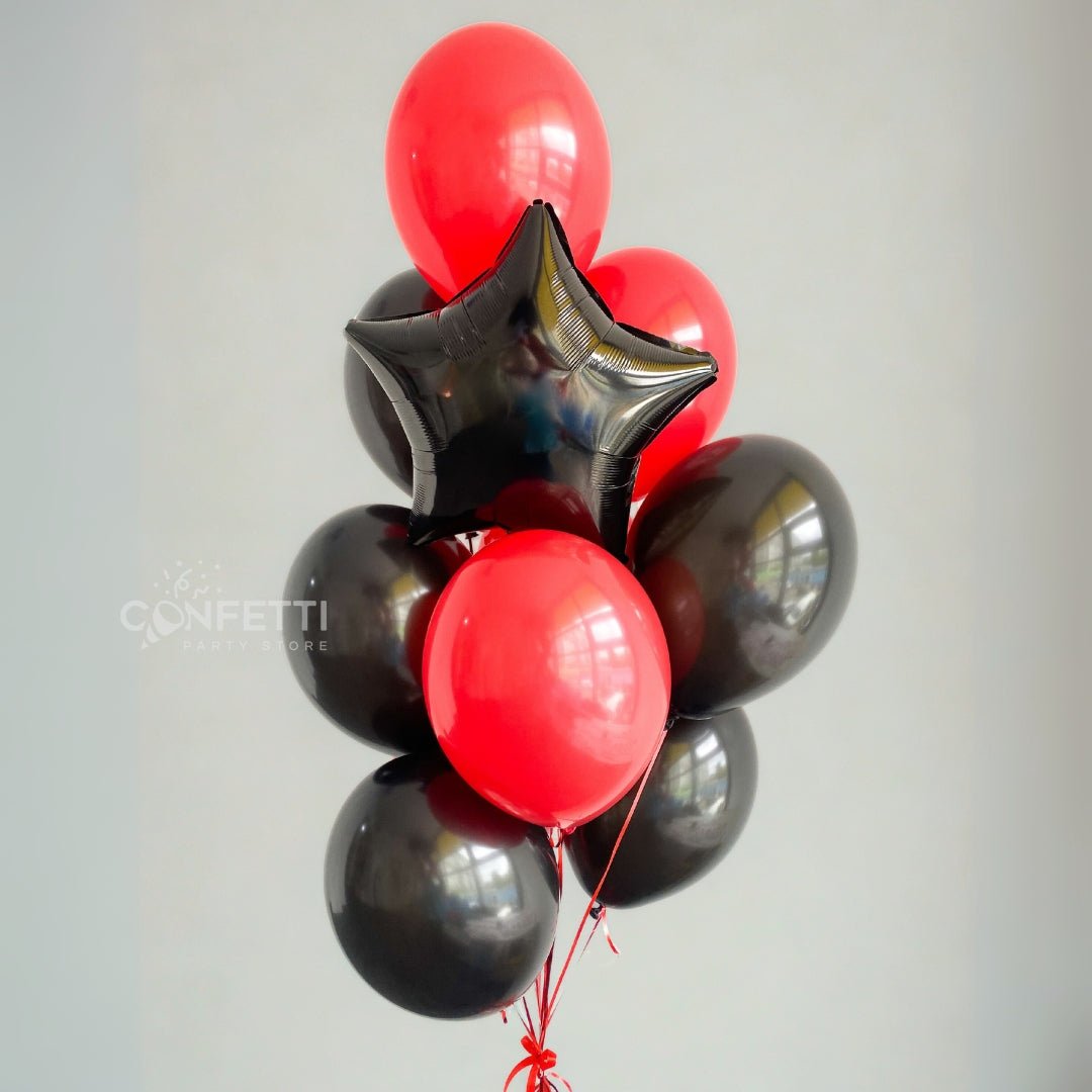 Red & Black Star Inflated Balloon Bouquet - Confetti Party Store Balloons Limassol