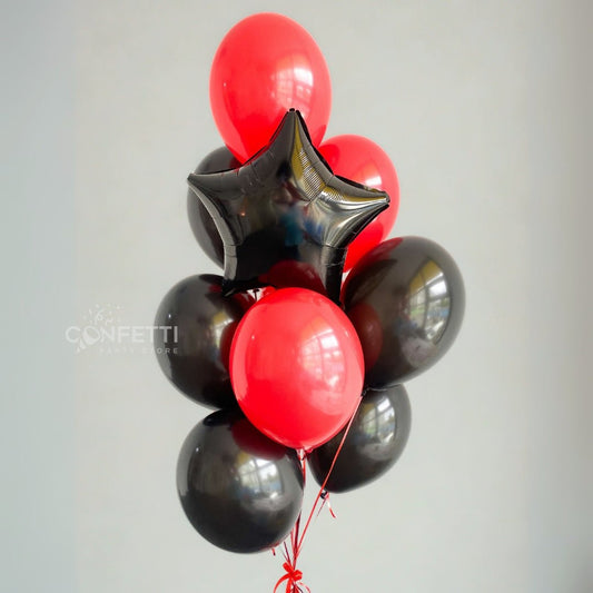 Red & Black Star Inflated Balloon Bouquet - Confetti Party Store Balloons Limassol