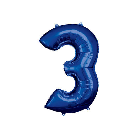 Number 3 Foil Balloon Dark Blue 86cm - Confetti Party Store Balloons Limassol