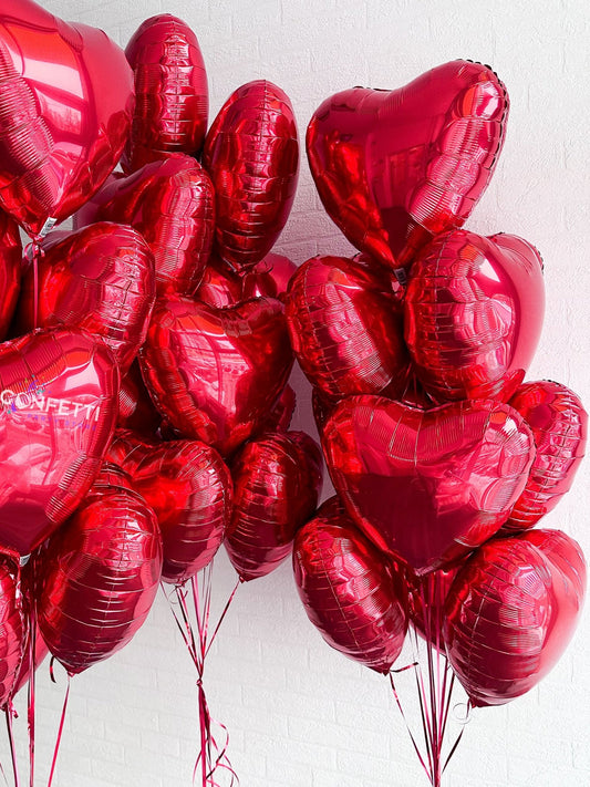 Radiant Red Hearts Helium Foil Balloon Bouquet - Confetti Party Store Balloons Limassol